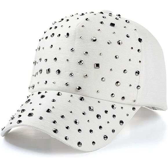 White Bling Baseball Cap with Diamond Design Adjustable Sports Cap - Picture 1 of 4